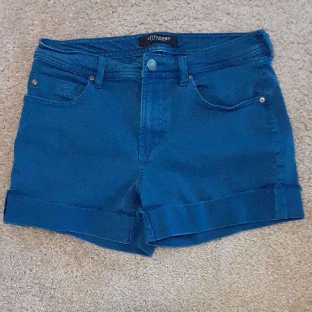 Ladies Blue Denim Cuffed Shorts